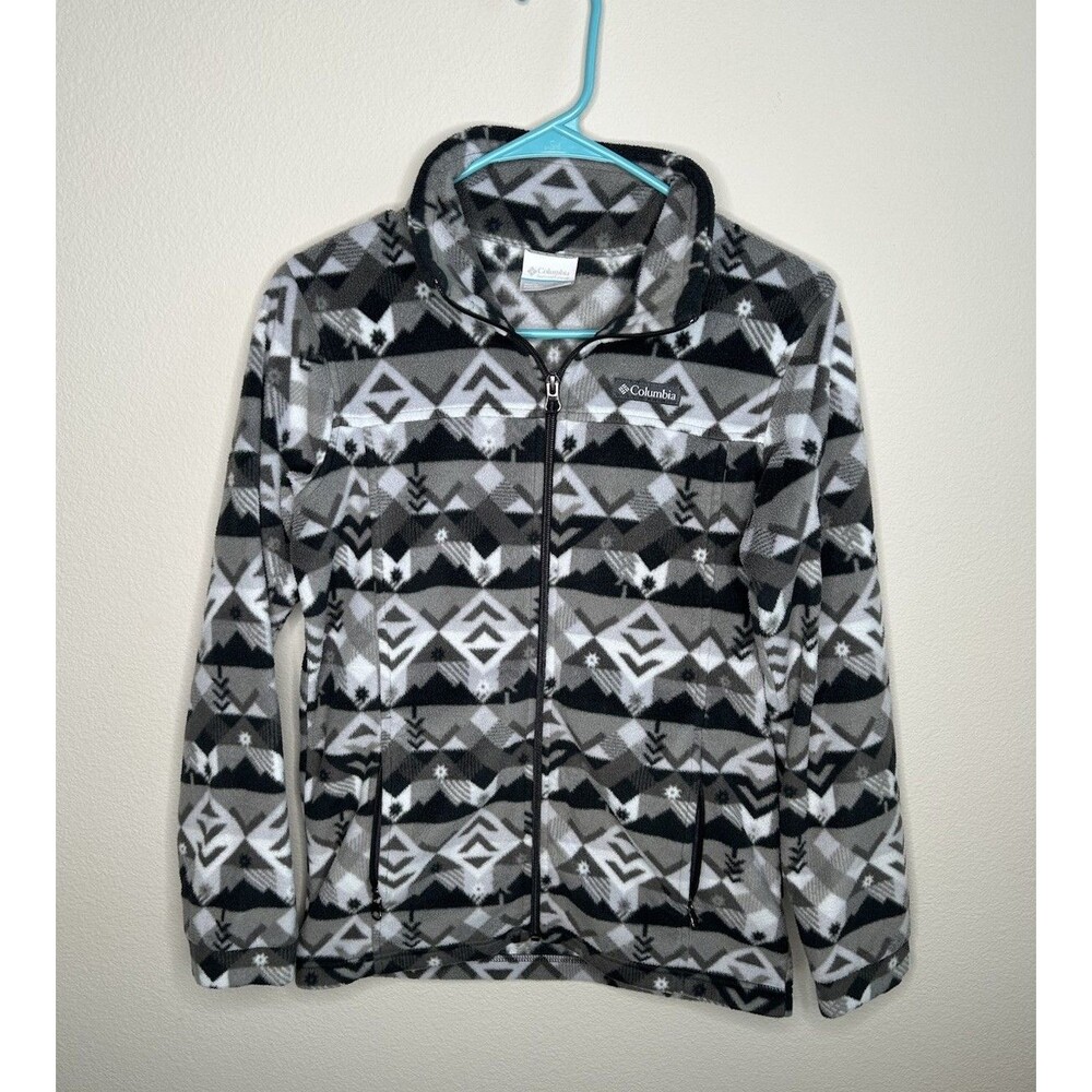 Columbia Boys Size Large 14-16 Full Zip Fleece Gray Pattern Jacket